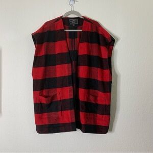 Lucky brand womens Buffalo check red black sleeveless open cardigan M
